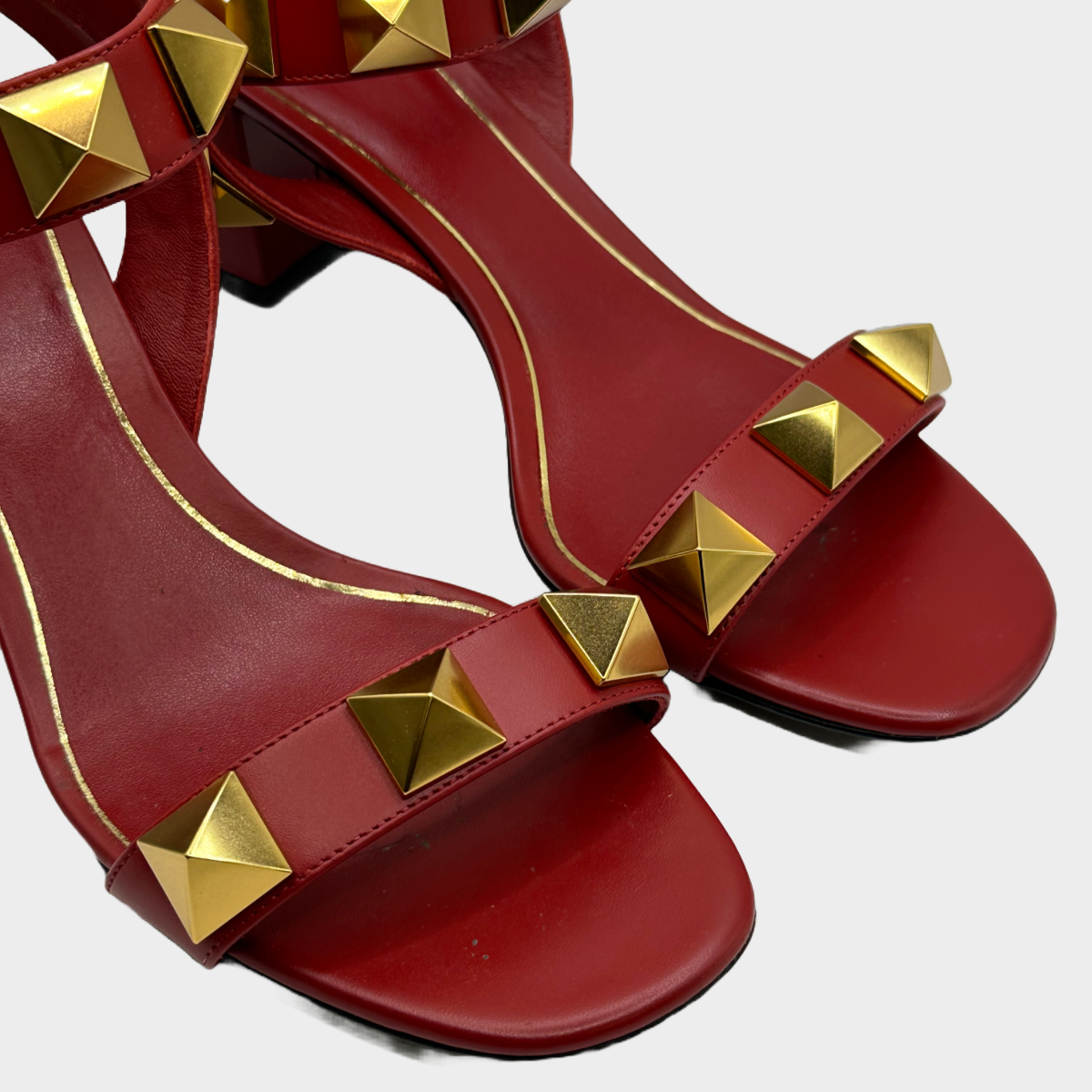 Valentino red leather rockstud block heels Roman sandals Loop Generation