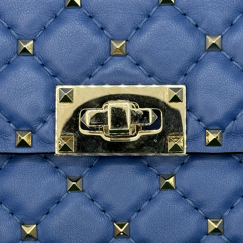 Valentino women's blue leather rockstud spike embellished handbag on silver chain