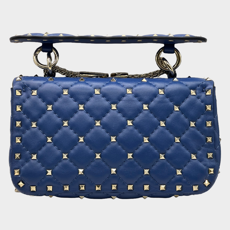 Valentino women's blue leather rockstud spike embellished handbag on silver chain