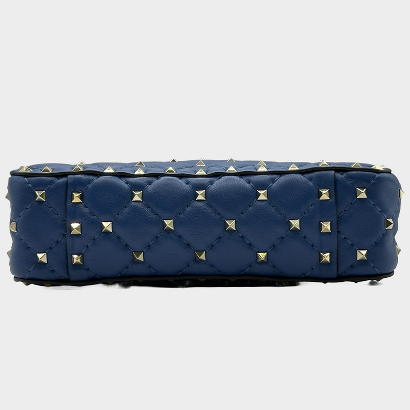 Valentino women's blue leather rockstud spike embellished handbag on silver chain