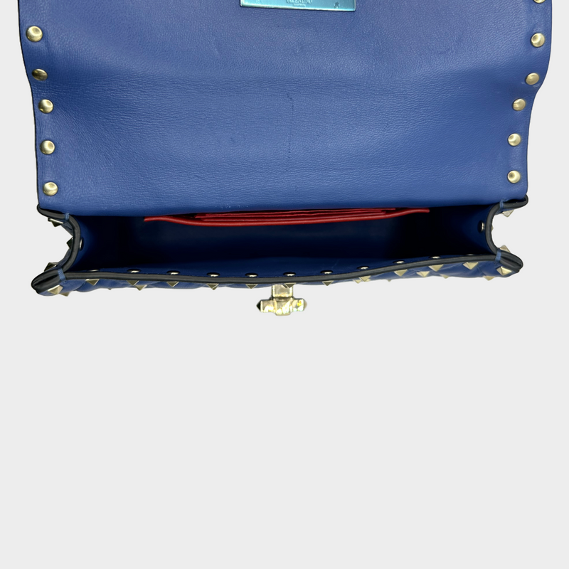 Valentino women's blue leather rockstud spike embellished handbag on silver chain