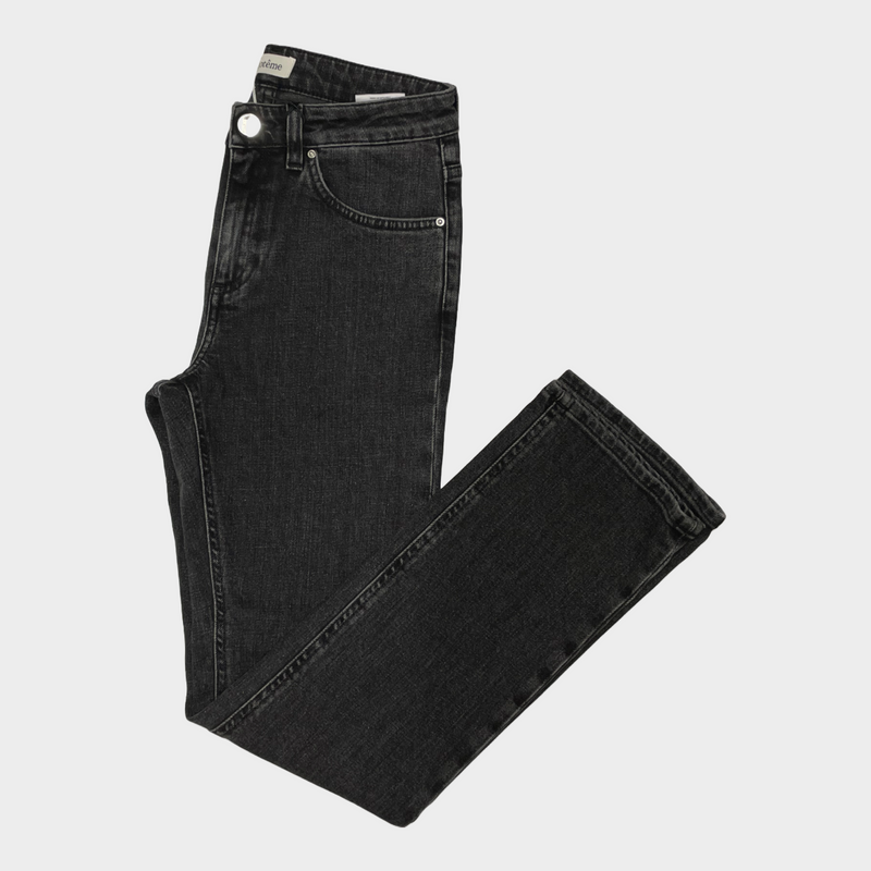 Toteme women's black cotton washed cropped straight fit jeans