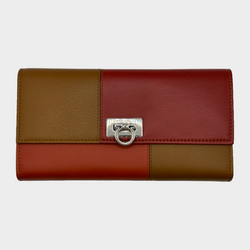 Salvatore Ferragamo red and brown leather panelled wallet