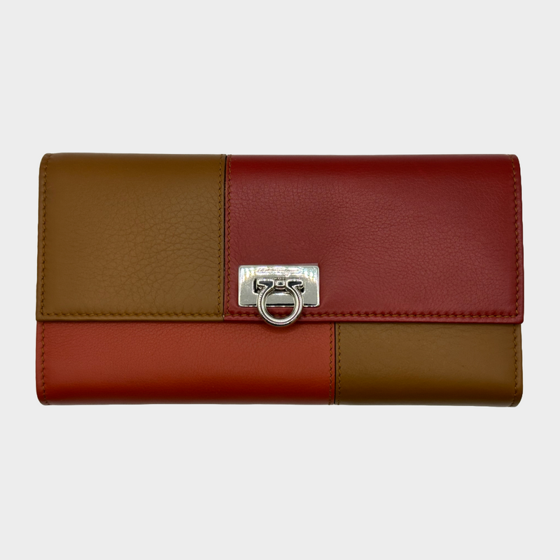 Salvatore Ferragamo red and brown leather panelled wallet