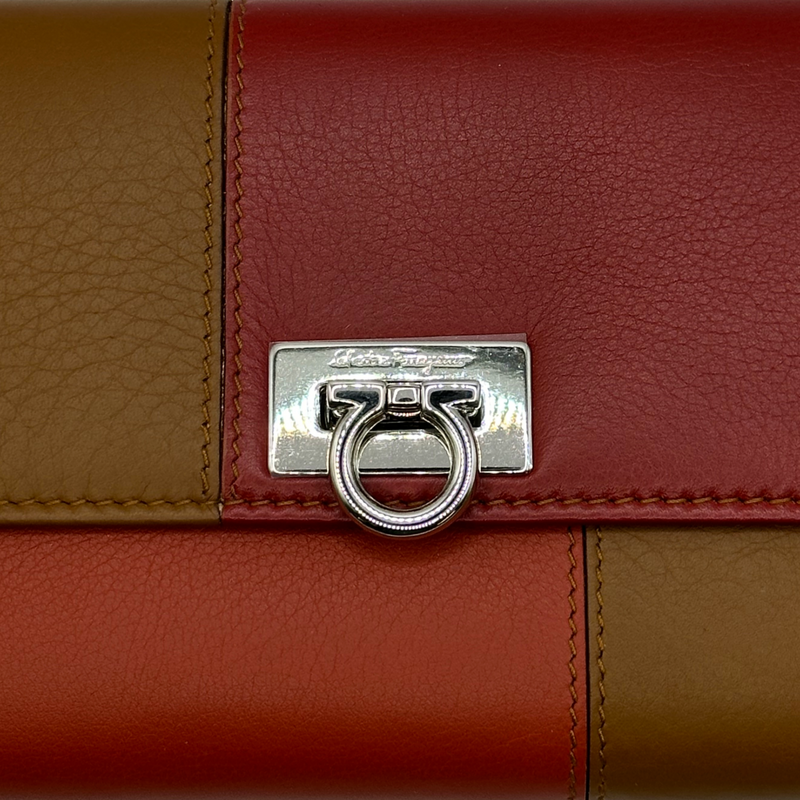 Salvatore Ferragamo red and brown leather panelled wallet