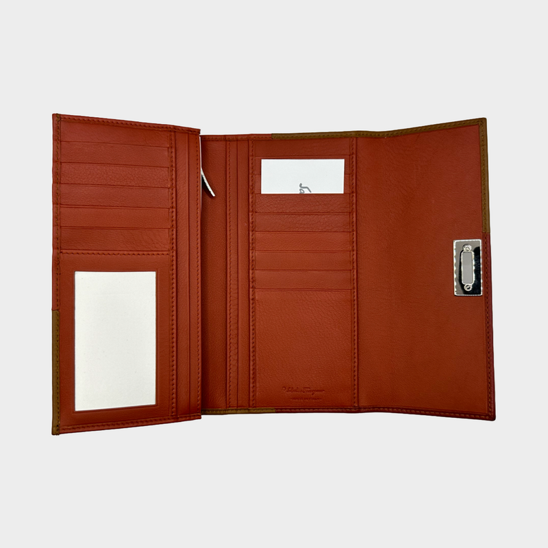 Salvatore Ferragamo red and brown leather panelled wallet