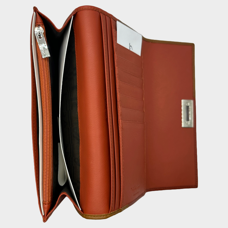 Salvatore Ferragamo red and brown leather panelled wallet