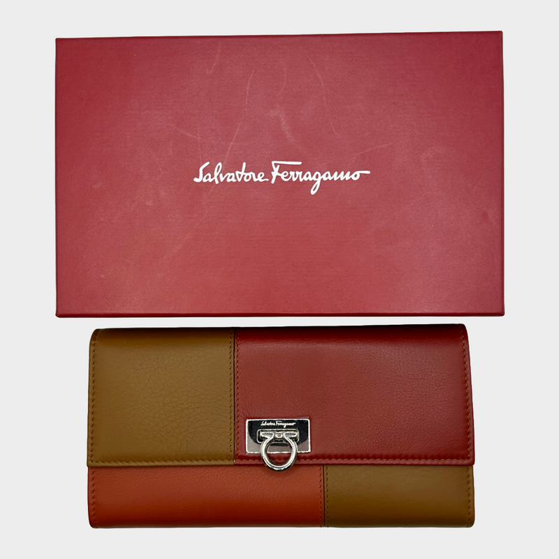 Salvatore Ferragamo red and brown leather panelled wallet