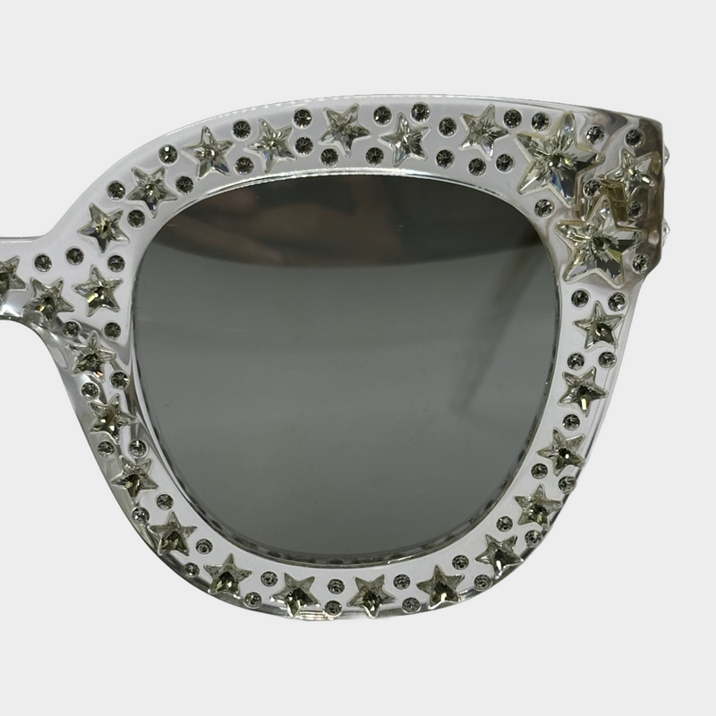 Gucci women's clear acetate square sunglasses with star rhinestones embellishments
