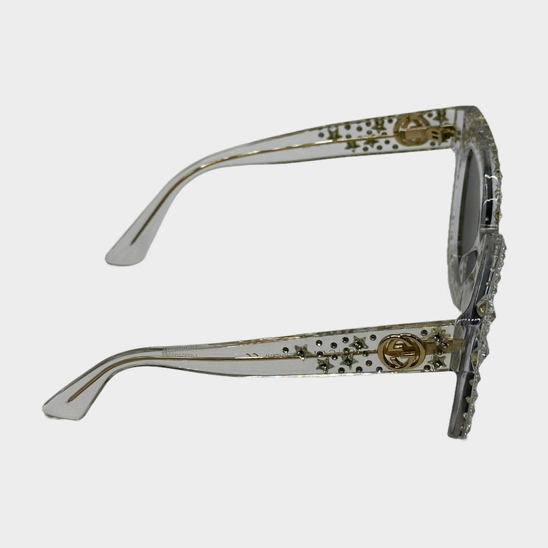 Gucci women's clear acetate square sunglasses with star rhinestones embellishments