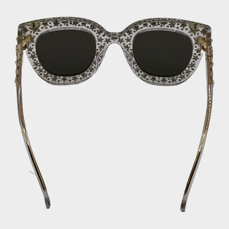 Gucci women's clear acetate square sunglasses with star rhinestones embellishments