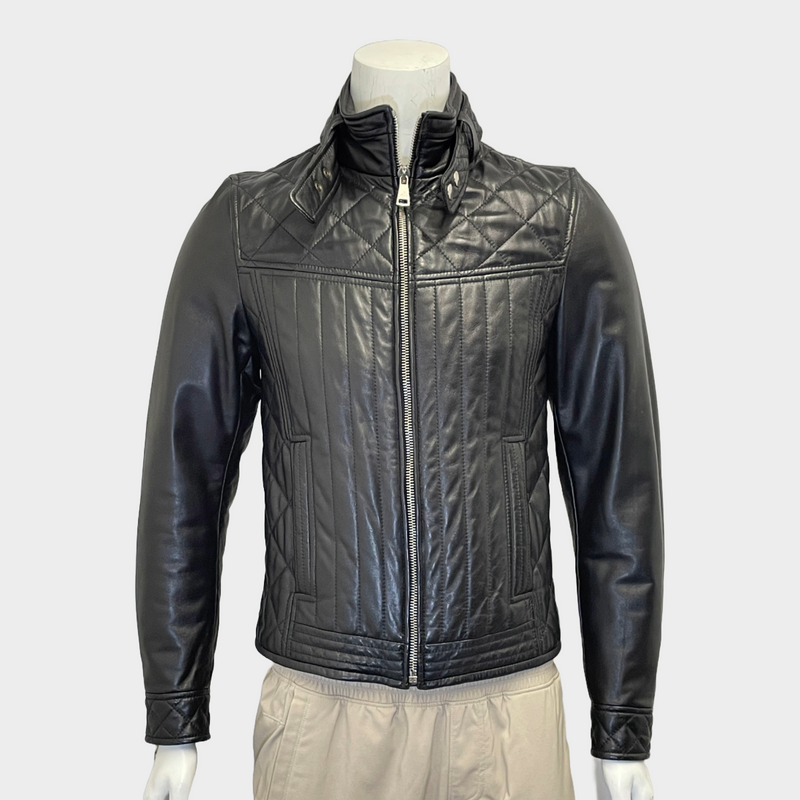 Dolce&Gabbana men's black lambskin leather biker jacket