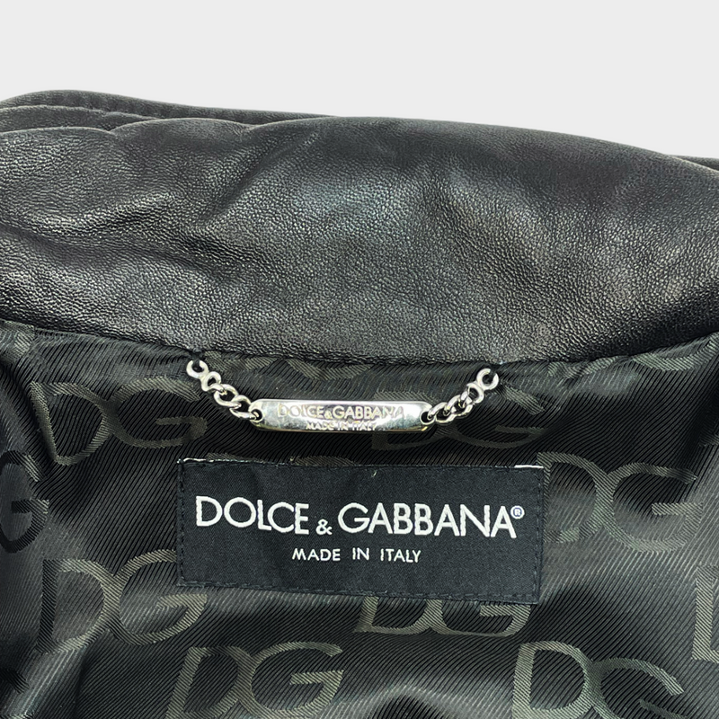 Dolce&Gabbana men's black lambskin leather biker jacket