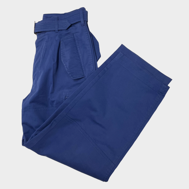 Pal Zileri men's blue cotton belted cargo trousers