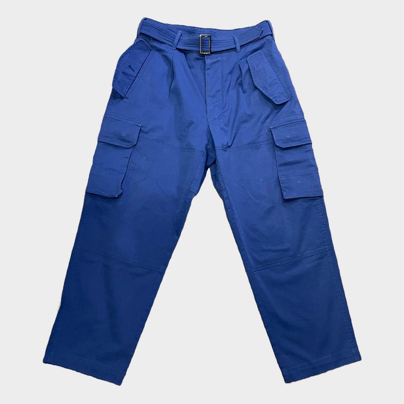 Pal Zileri men's blue cotton belted cargo trousers