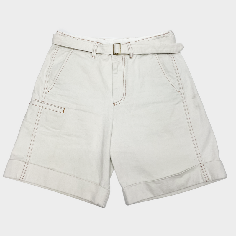 Emporio Armani men's white denim shorts with a belt