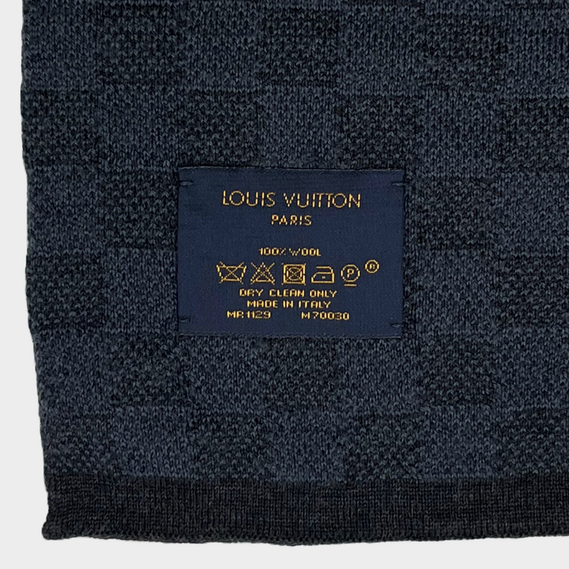 Louis Vuitton men's navy blue checkered wool scarf