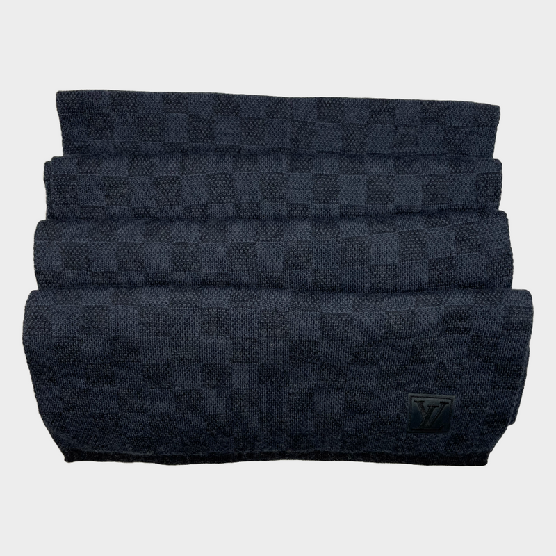 Louis Vuitton men's navy blue checkered wool scarf