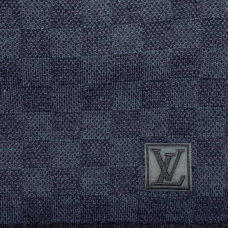 Louis Vuitton men's navy blue checkered wool scarf