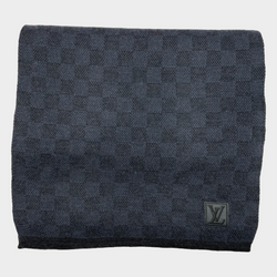 Louis Vuitton men's navy blue checkered wool scarf