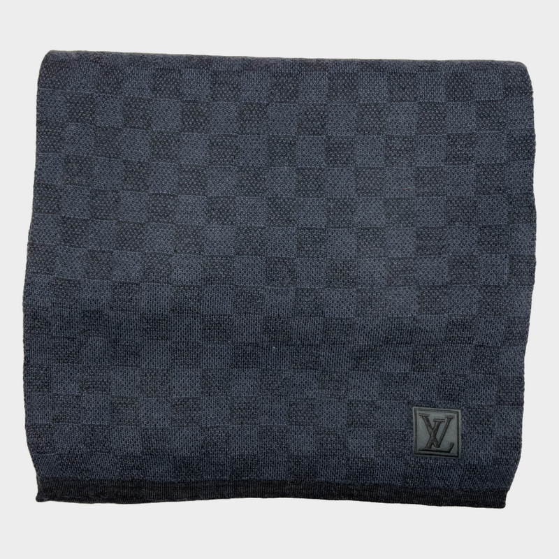 Louis Vuitton men's navy blue checkered wool scarf