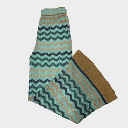 M Missoni women's turquoise zig zag metallic knit viscose wide leg trousers