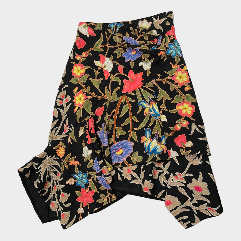 Peter Pilotto women's black and multicoloured floral print polyester midi skirt
