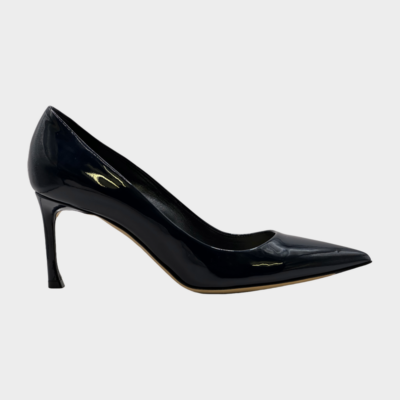 Christian Dior navy blue patent leather point-toe pumps