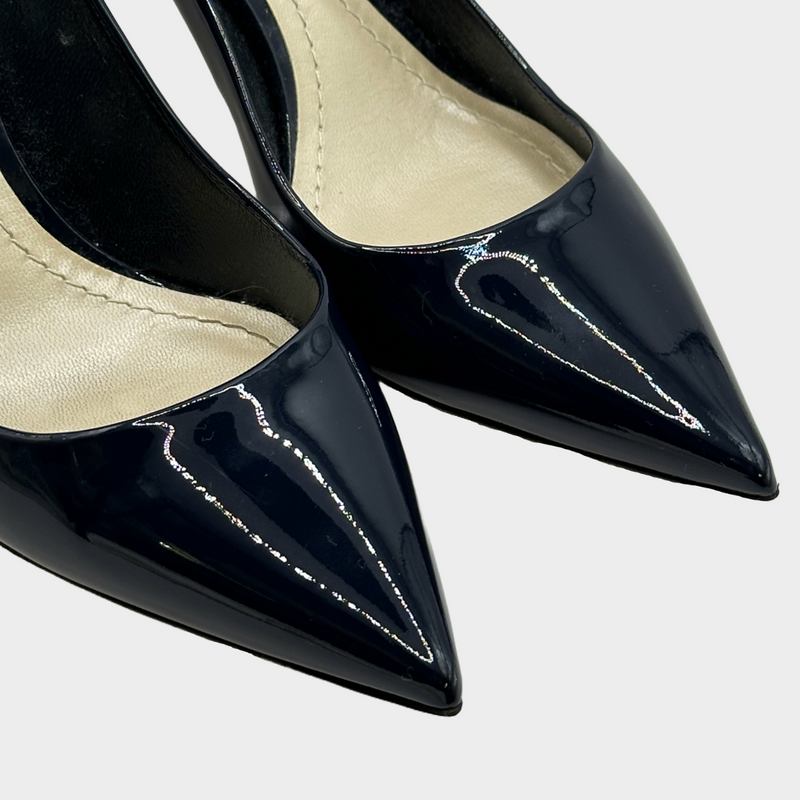 Christian Dior navy blue patent leather point-toe pumps