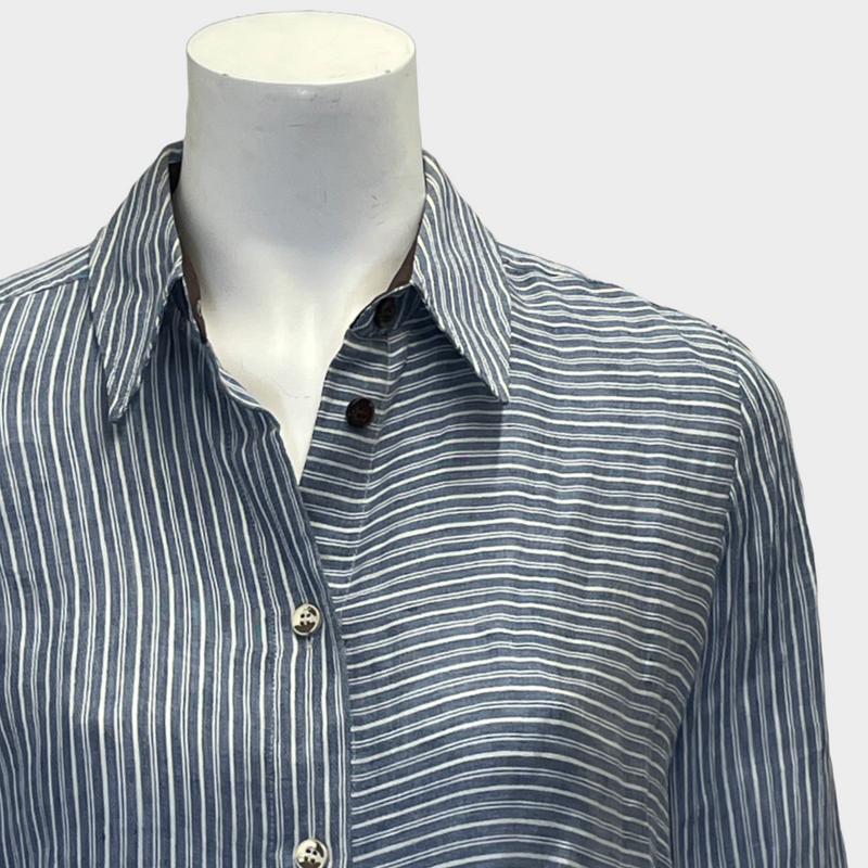 Acne Studios women's blue and white striped linen asymmetrical shirt