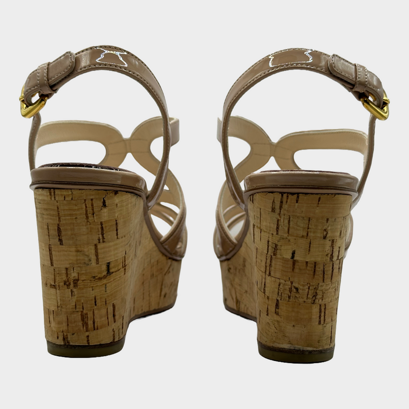 Prada beige patent leather sandal-style wedges