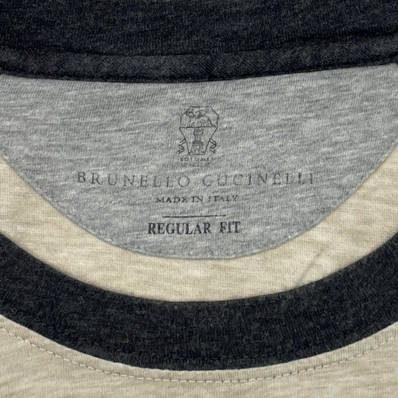 Brunello Cucinelli men's tri-colour ecru and navy cotton t-shirt