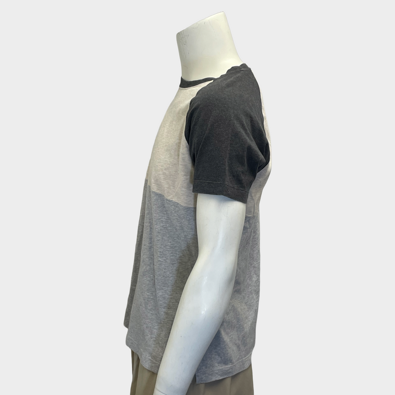 Brunello Cucinelli men's tri-colour ecru and navy cotton t-shirt