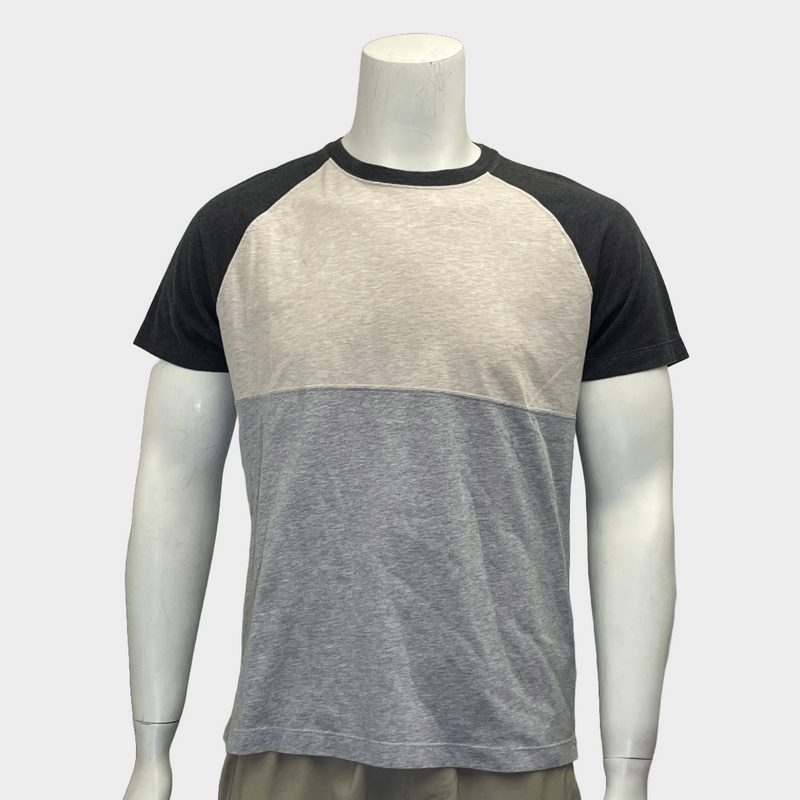 Brunello Cucinelli men's tri-colour ecru and navy cotton t-shirt