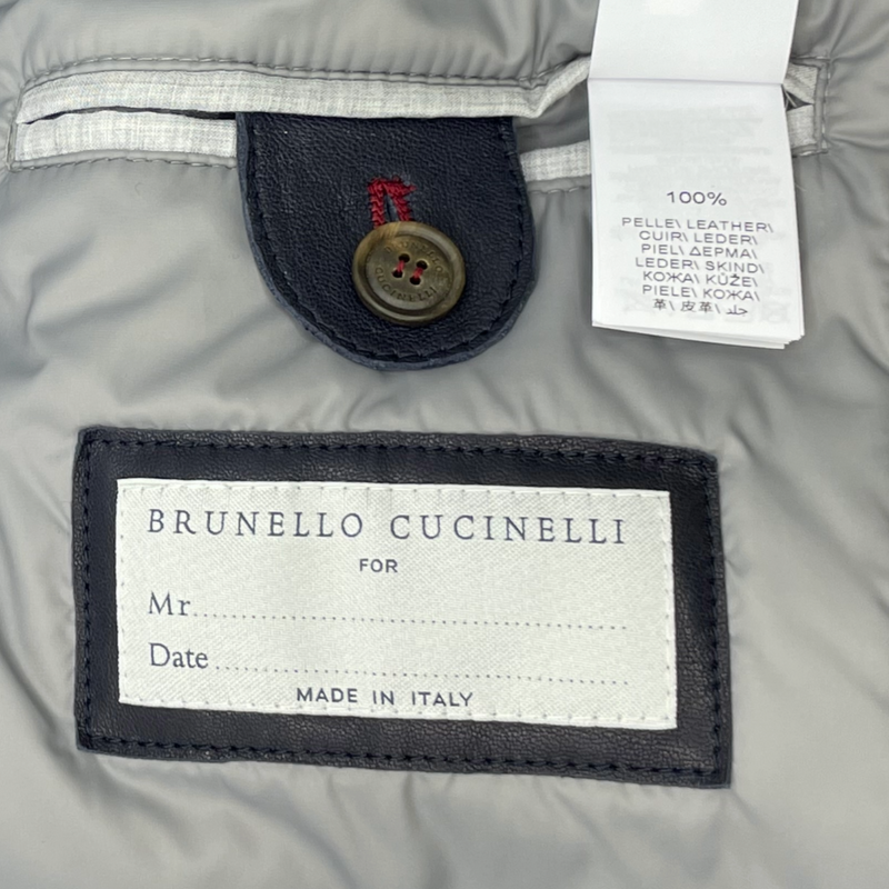 Brunello Cucinelli men's navy leather zip-up jacket