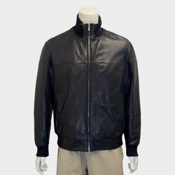 Brunello Cucinelli men's navy leather zip-up jacket