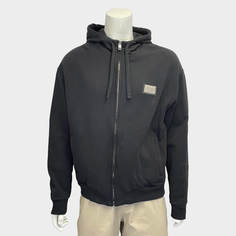 Dolce&Gabbana men's black cotton zip-up hoodie