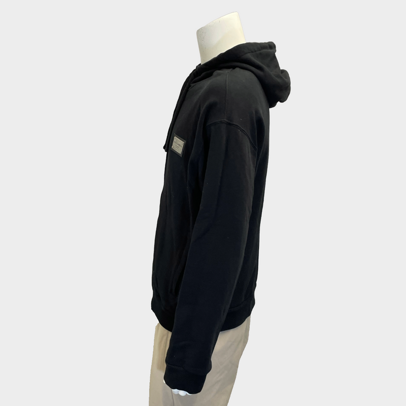 Dolce&Gabbana men's black cotton zip-up hoodie