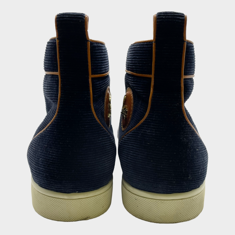 Christian Louboutin men's navy corduroy high-top trainers
