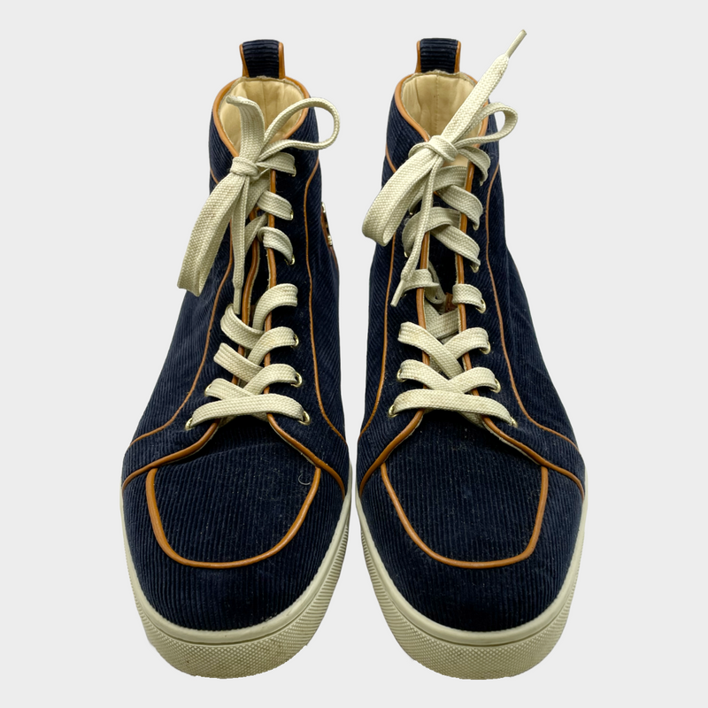 Christian Louboutin men's navy corduroy high-top trainers