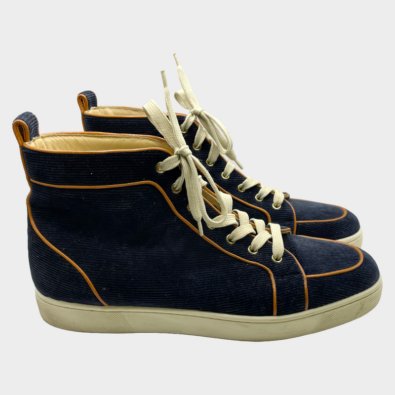 Christian Louboutin men's navy corduroy high-top trainers