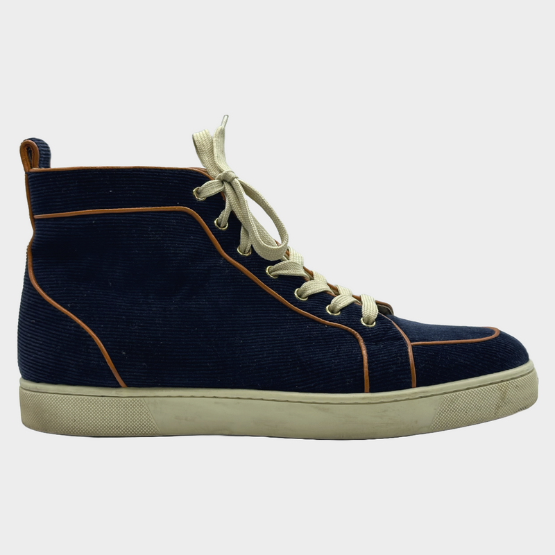 Christian Louboutin men's navy corduroy high-top trainers