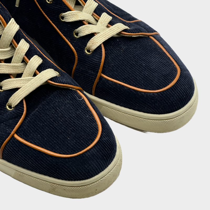 Christian Louboutin men's navy corduroy high-top trainers