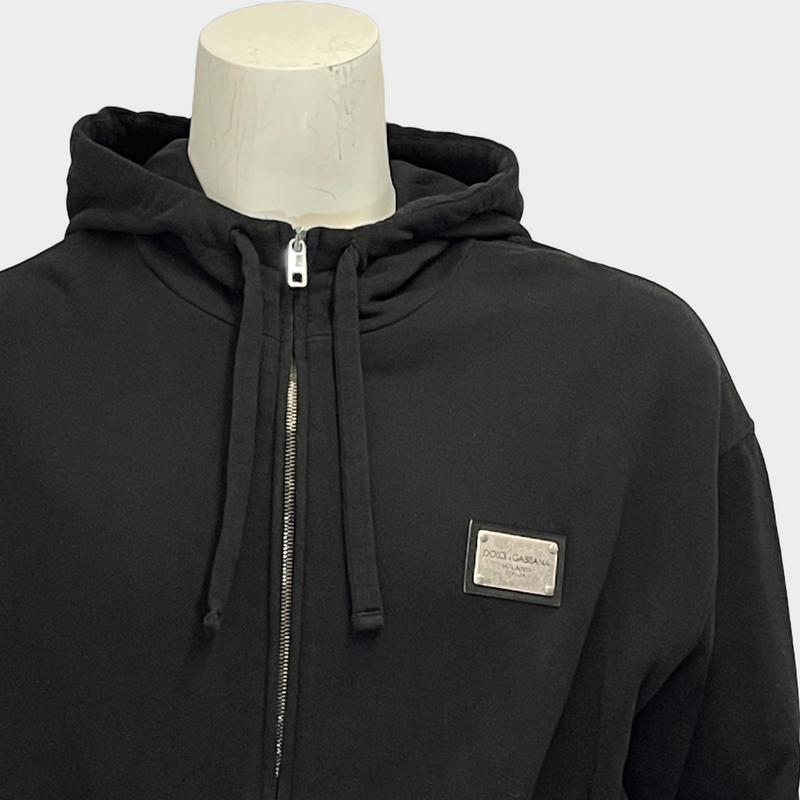 Dolce&Gabbana men's black cotton zip-up hoodie