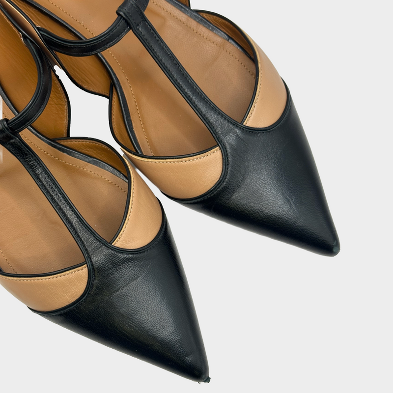 Malone Souliers women's nude and black leather open back flats
