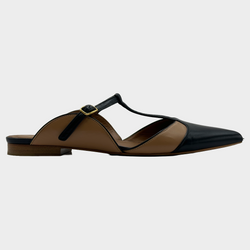 Malone Souliers women's nude and black leather open back flats