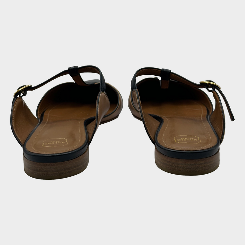 Malone Souliers women's nude and black leather open back flats