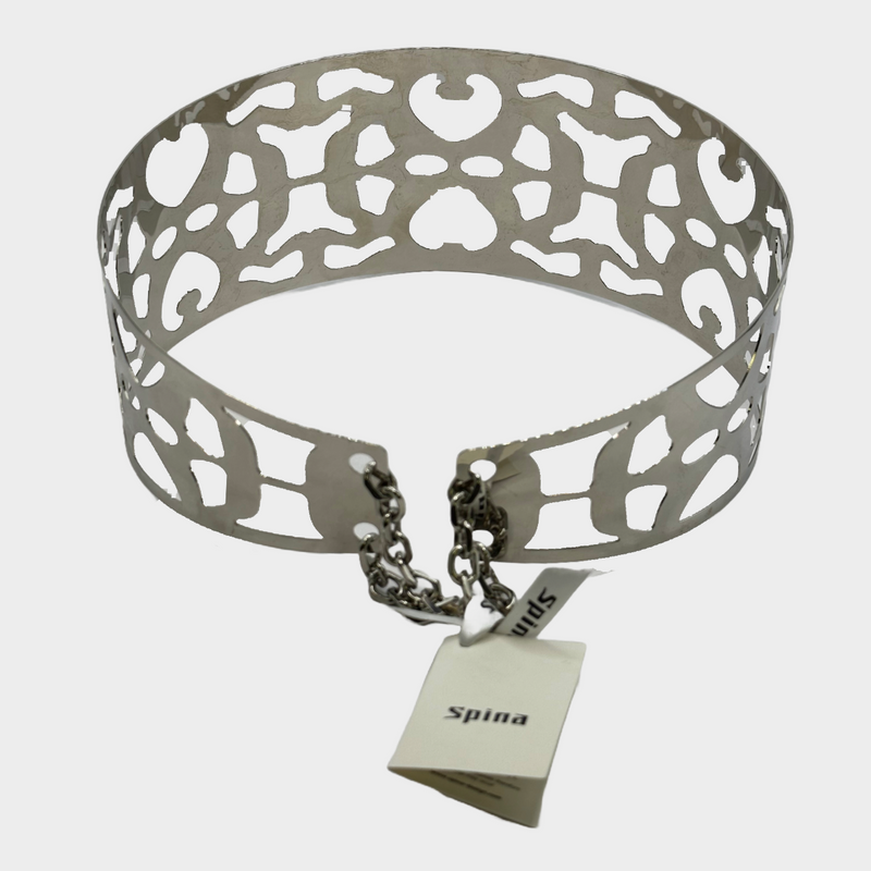 Spina women's silver metal laser cut corset belt