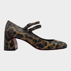 Christian Louboutin brown animal print leather pumps with block heels
