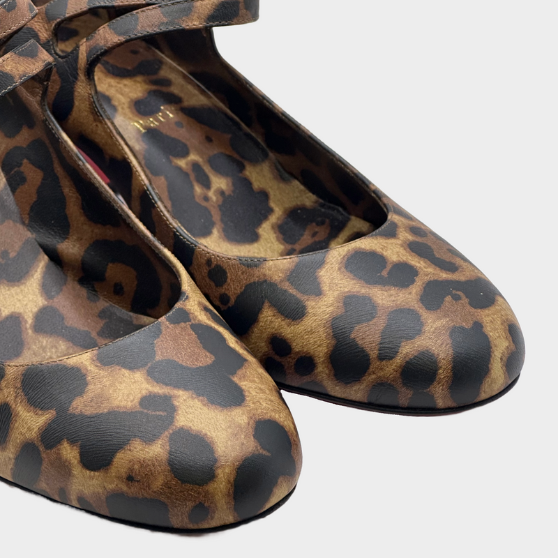 Christian Louboutin brown animal print leather pumps with block heels
